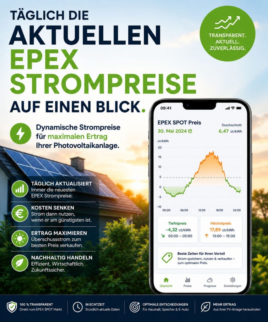 Aktuelle EPEX Spot Strompreise auf einen Blick täglich aktuell